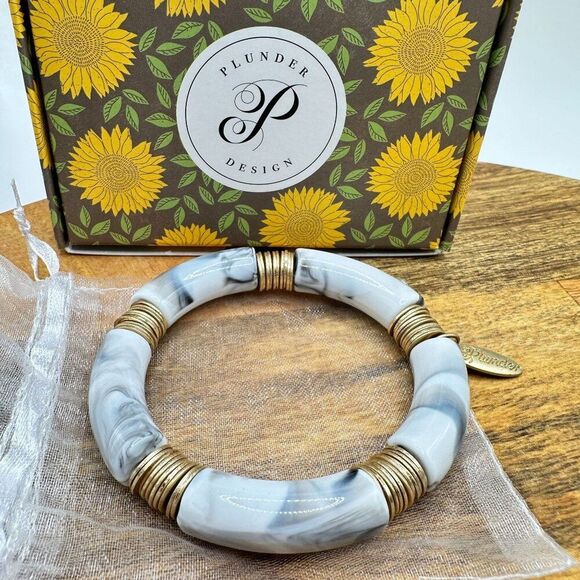 Plunder Bracelet Stretch Bangle Marble & Gold-Tone Sizzling Summer Design - Picture 1 of 5